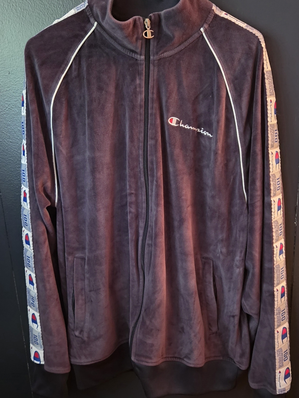 Champion Men's Burgundy Velour Track Jacket